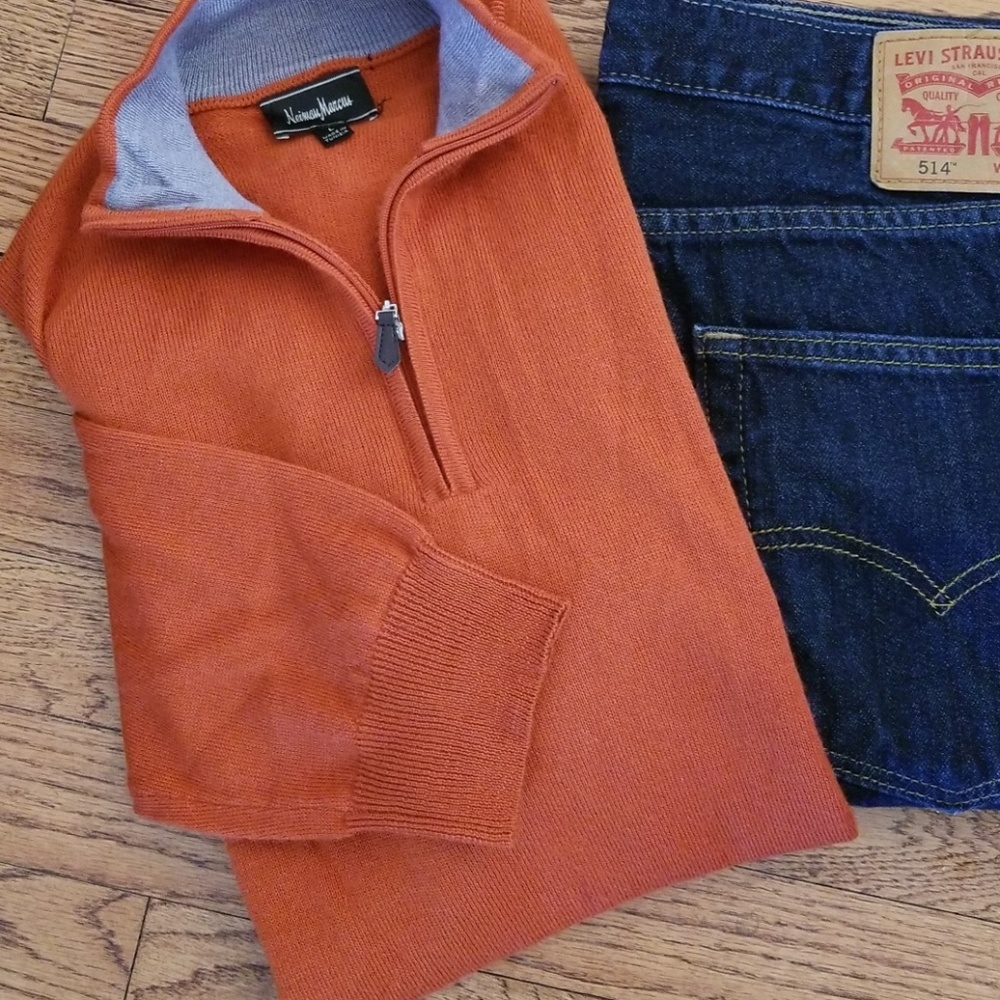 Neiman Marcus Orange Merino Wool Sweater